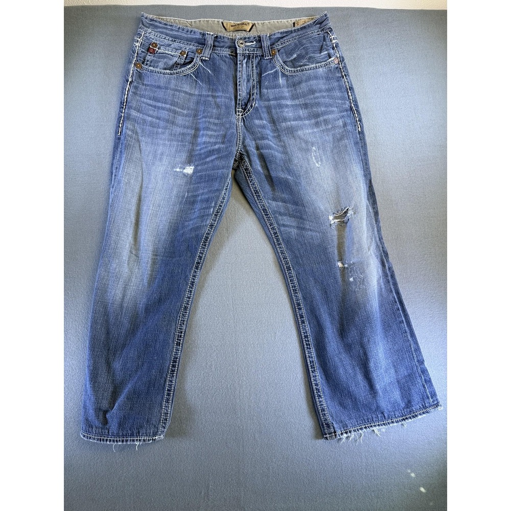 Big Star Voyager Jeans‎ Mens 38x24 Medium Wash Blue Cropped Distressed Denim